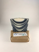 Load image into Gallery viewer, 2 Bars of AF27 Sensitive Skin Soap which are handmade with care, 1 open bar shown sitting on top of another still in it’s compostable package.
